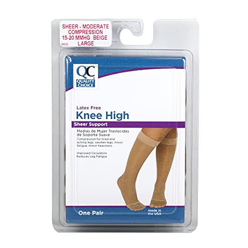 Image of Quality Choice, Compression Hosiery, Sheer Knee High Stockings, Moderate Compression (15-20mmHg), Beige, Large, Made in The USA