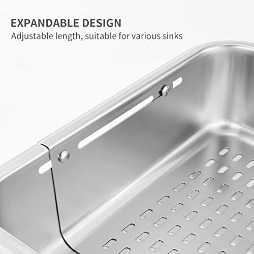 Choxila Over The Sink Strainer Colander Extendable Stainless Steel - Pasta Drying Rack Strainers And Colanders Sink Strainer (8.3 W X 13.2-17.5 L X 3 H) #TOP3