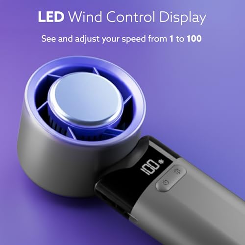 Image of AGARO Regency Rechargeable Mini Handheld Fan with Ice Touch Technology, 100 Adjustable Speeds, 4000mAh Battery, USB-C Charging, Foldable Portable Fan with Smart Digital Display, Use for Home