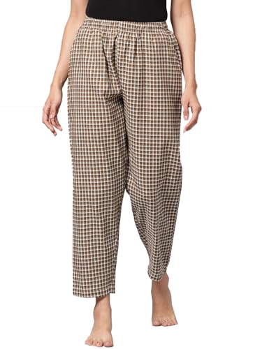 Image of KRYPTIC Women's 100% Pure Cotton Woven Pyjama | Mid Rise Relaxed Fit Full Length Nightwear Pant with Elasticated Drawstring Waistband & Side Pocket | Comfortable Lounge, Sleepwear & Casual Bottom Wear