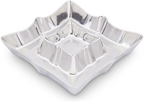 Arthur Court Designs Metal Chip and Dip Platter in Scallop Pattern Sand Casted in Aluminum with Artisan Quality Hand Polished Designer Tanish-Free 12 inch diameter