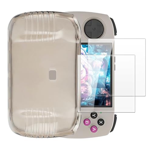 Shantime Hülle mit 2 Stück Schutzfolie Kompatibel mit Anbernic RG CubeXX, Stoßfeste Abdeckung & Gehärtetes Glas R&um-Schutz(Schwarz)