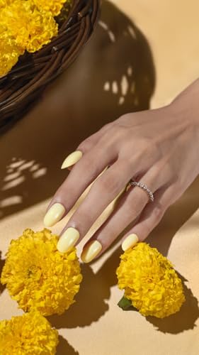 Image of Medium Round Butter Yellow Glossy Artificial Nails | 24 Tips