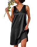 Ekouaer Satin Night Shirts for Women Silky Soft Sleepwear Short Nightgown Sleep Dress Above Knee Length Black