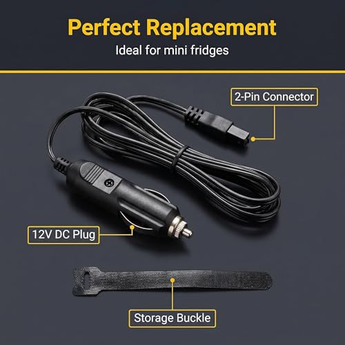 Image of 12V DC 2m Car Charger Extension Cable for Cool Box /Mini Fridge, 2 Pin Plug Replacement Power Cord, for Portable Equipment Power Supply Cable (with Storage Buckle)