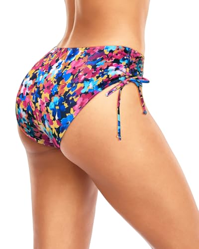 Image of Daci Women Mid Waist Bikini Bottoms - Full Coverage Swim Bathing Suit Bottom Side Tied Swimsuit Bottoms