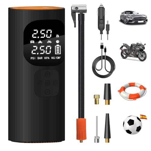 AWESAFE 10000mAh Compresor Aire Portatil 150PSI &Power Bank, Inflador Ruedas Coche Cableado o Inalámbrico con Pantalla LCD Digital y LED SOS, Bomba de Aire Bicicletas, Scooters, Moto, Coche, Pelotas