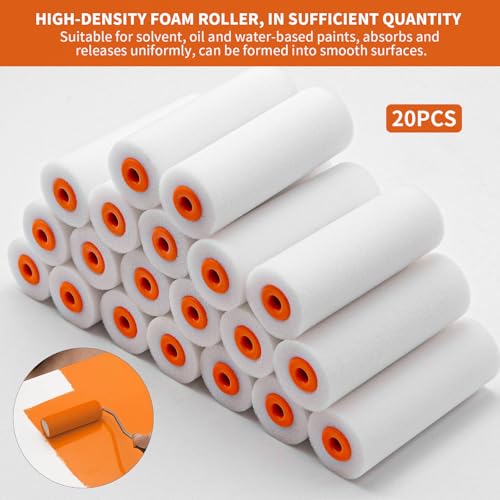 ZHIYUQL® 20 Stk Klein Farbroller Schaumstoff Set mit Farbrolle Bügel, Schaumwalze 10cm Lackierwalze Schaum Lackrollen 4 Zoll Lackierwalzen Mini Lackrolle für Möbel Malerei und Renovierung