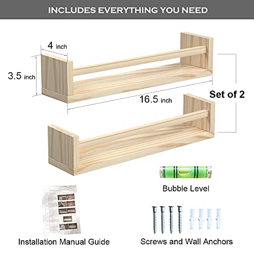 Senyh SHELVES03 Classic Nursery Shelves, Set Of 2 Natural Wood Floating Book Shelves For Kids Room thumb #1