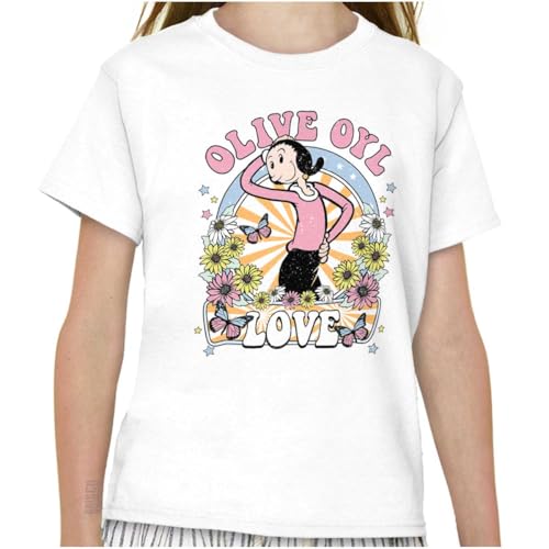 Cute Olive OYL Cartoon Flower Love Girls Kids T Shirt Tees