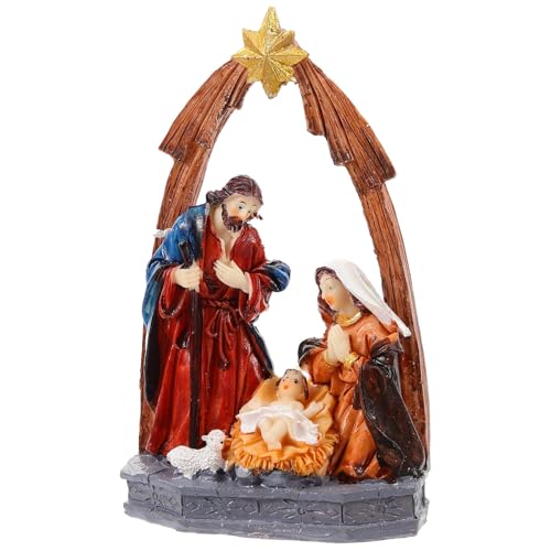 Healifty Estatua Iglesia de Resina Luz LED Adorno Navideño para Escritorio Decoración Artesanal para Navidad Escena Religiosa Luminosa para Hogar y Fiestas