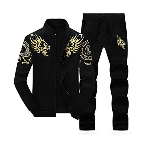 Xzbailisha XZZ-MC324-BLACK-2XL Men'S 2 Piece Outfits Casual Long Sleeve Full-Zip Jacket Coat& Pants Jumpsuit Set cover