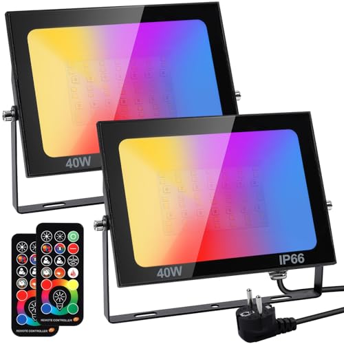 LUNSY LED Strahler Außen 40W RGB LED Strahler 4000LM LED Fluter mit 3000K...