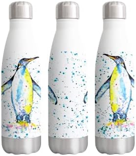Vixar Penguin Bird Watercolour Rainbow Art Bottle Double Wall Insulated Stainless Steel Sport Drinks 500ml White Gift Ideal for School Work Office Oudoor Sports Keeps Hot and Cold Drinks