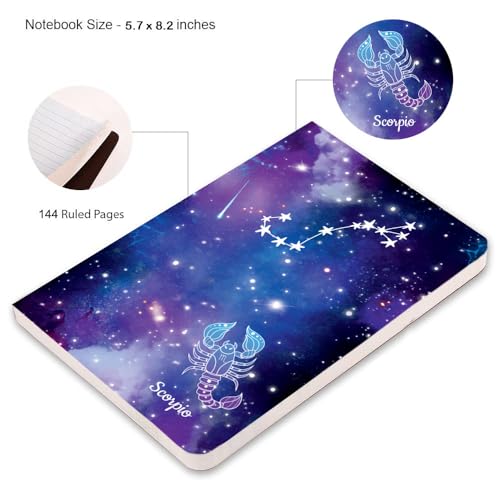 Image of AccuPrints A5 Premium Soft Bound Notebook Size 5.8 * 8.25 inches Diary for Girls and Women (144 Ruled Pages with planner, 80 GSM) (Scorpio zodiac signs)