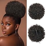 AISI QUEENS Afro Puff Drawstring Ponytail for Black Women Curly Hair Ponytail Extension, Black Brown Afro Bun Ponytail Clip on Hair Extensions for Black Women (2#)