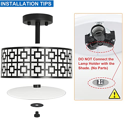 Modern Semi Flush Ceiling Light Fixture, 3-Light Bedroom Ceiling Drum Light, Entry Light Fixtures Ceiling Hanging For Dining Room, Kitchen, Hallway, Entry, Foyer, Living Room, Black Finish #TOP4