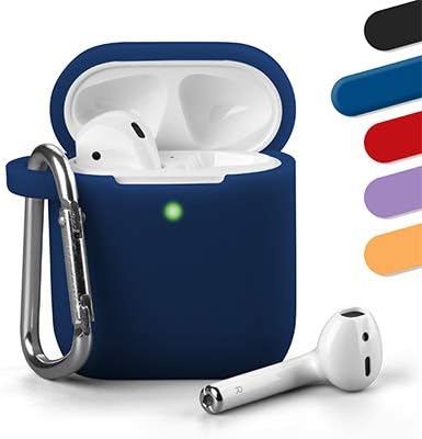 AirPods Case, GMYLE Silicone Protective Shockproof Wireless Charging Airpods Earbuds Case Cover Skin with Keychain accessory kit Set Compatible for Apple AirPods 1 & 2 2016-2019  Navy Blue
