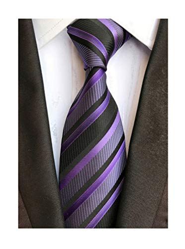 Secdtie Men's Classic Stripe Jacquard Woven Silk Tie Formal Party Suit Necktie (One Size, Black purple)