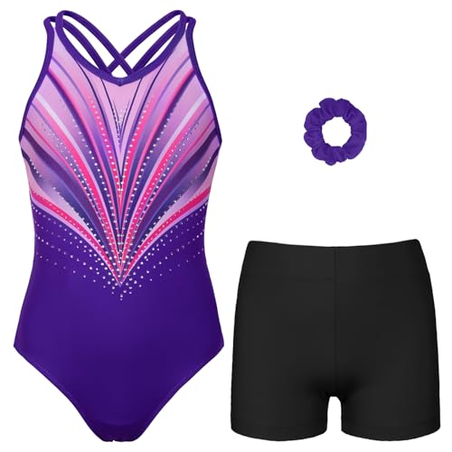 Gymnastics Leotards for Girls With Polyamide Shorts Sparkly Ballet Dance Activewear 6-7 Years Purplish Pink
