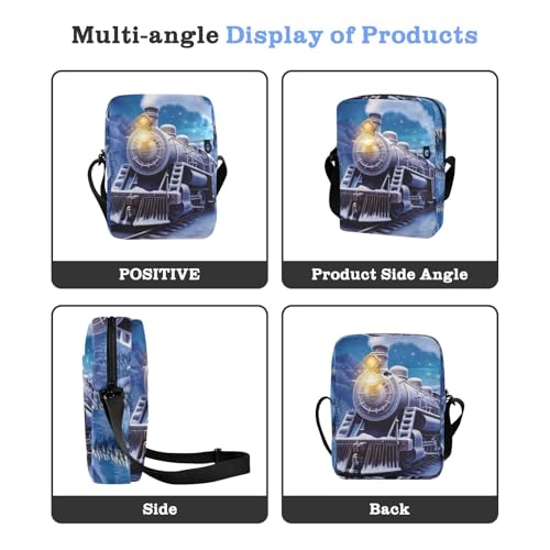 Crossbody Bag Winter Train Print, Multiple Pockets Zipper Closure Messenger Bags Pouch with Phone Card Passport Compartment 6.6×9.4×2.5 IN4