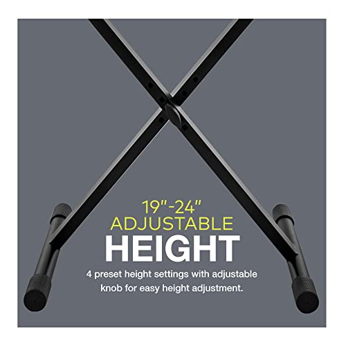 Knox Gear Keyboard Bench - X-Style Height Adjustable Piano Bench - Black Padded Piano Bench Adjustable Cushion - Piano Stool Keyboard Bench Seat for Music Chair Practice, Cello, Harp, Live Performance