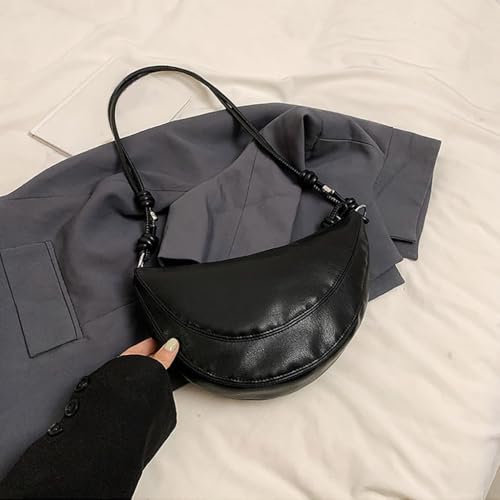 Stylish Womens Solid Color Dumpling Shoulder Bag with Adjustable Strap Fashion Retro PU Leather Zippered Crossbody Purse3
