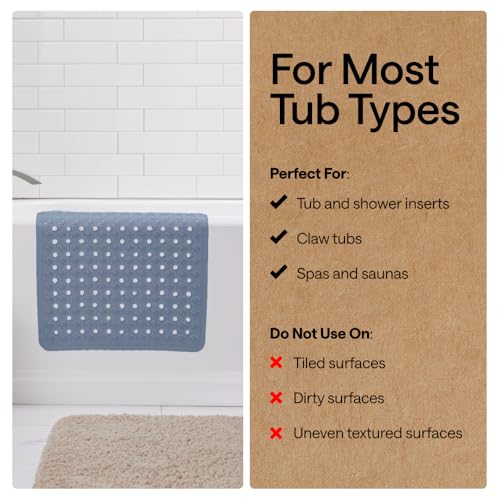 Image of GORILLA GRIP Patented Bath Tub Shower Mat, Machine Washable Bathtub Floor Liner Mats, Suction Cups and Drain Holes to Keep Tubs Clean, Soft on Feet, Bathroom Essentials, 35x16 Inch, Sky Blue Opaque