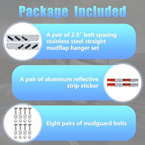Image of Stainless Steel Mud Flap Hanger Set, 2.5 inch Bolt Spring, 2-1 /2 inch Bolt Spacing 30 inch Length Rear Bar with Oval Light Cutouts, Loaded with Aluminum Reflective Tapes for Semi Trucks