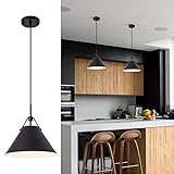 Modern Pendent Light Fixture with Leather and Iron Finish, 1-Light Hanging Light for Kitchen Island...