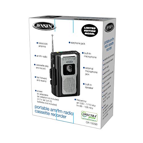 Jensen CR100 Retro Portable AM/FM Radio Personal Cassette Player