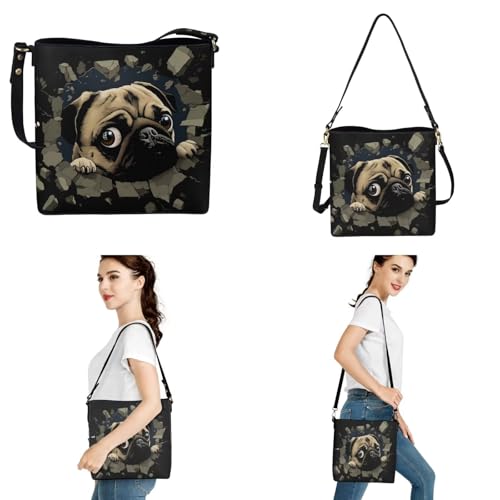 Image of HUGS IDEA Leather Purses and Handbag for Women Bucket Bag with Wrist Wallet 2 Packs