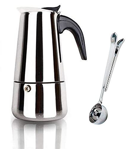 Macchina da caffè Espresso Pentola in acciaio inox Piano cottura Caffè Moka Latte Percolatore con Bonus Scoop 2 tazze/100ml/New