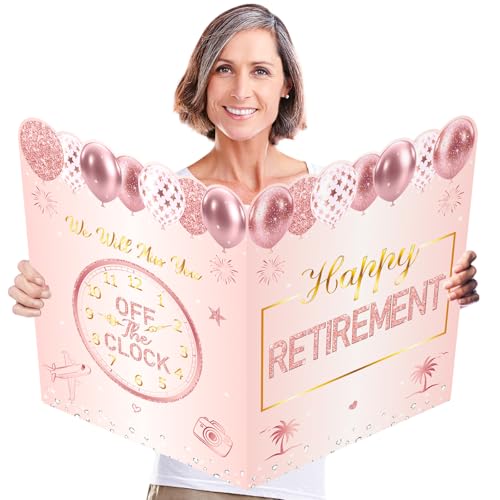 JCTHKUKU Jumbo Retirement Card 22 x 14 Inches Rose Gold Large Happy Retirement Party Farewell Card with Envelope Giant Retirement Guest Book Greeting Card Gift for Men & Women