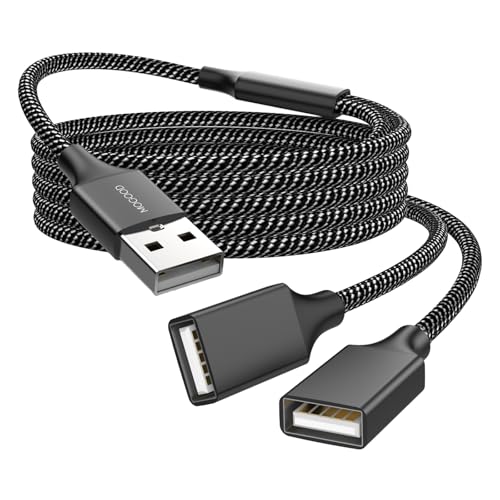 MOGOOD USB-Verlängerungskabel - USB-Splitter mit 2 Buchsen, Langlebiges Nylon-Eflecht, Schnelle Datenübertragung, Kompatibel mit Drucker und Flash-Laufwerk