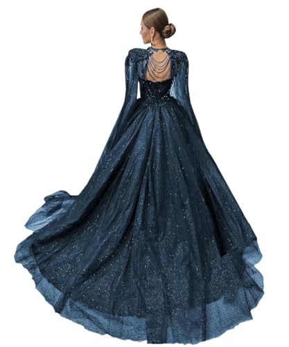 TRHTX Black Wedding Dresses for Bride Sweetheart Tulle Bridal Gowns with Cape A-Line Beaded Wedding Gowns