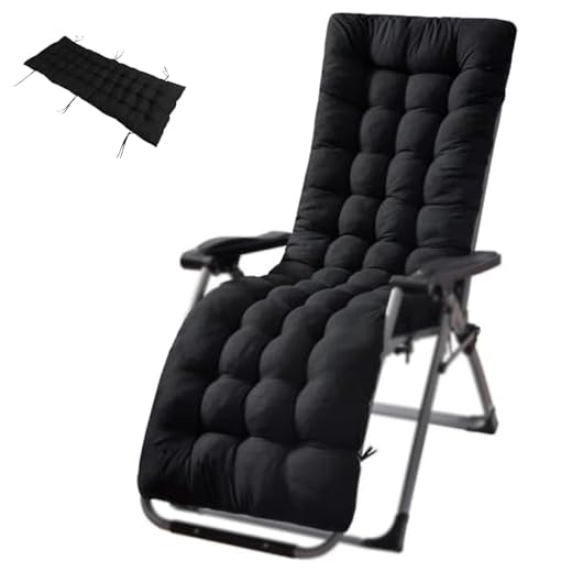 Garden Cushions Only, 10 * 170cm Thick Sunlounger Cushion for Furniture Outdoor Furniture with Anti-Slip Ties Top Cover, Long Sun Lounger Cushions for Patio Yard Beach, Grey (Black, 170cm)