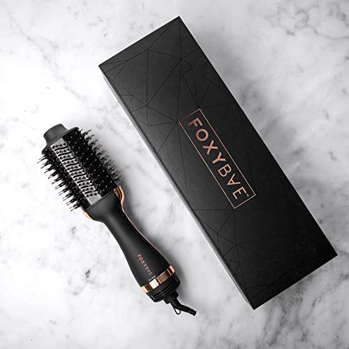 FoxyBae Blowout Dryer Brush - Professional Hair Volumizer Brush with Nylon and Boar Bristles - Hair Dryer and Brush Combo - Shine Enhancing Brush - Perfect Hair Styling Tool - Rose Gold