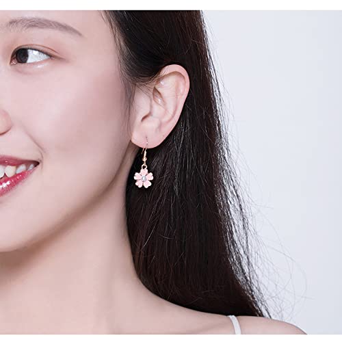 Cute Pink Flower Pearl Small Dangle Drop Earrings for Women Sensitive Ear Boho Tiny Little Charm Hook Dangling Hanging Hypoallergenic Dainty Jewelry Daughter Her Bff Holiday4