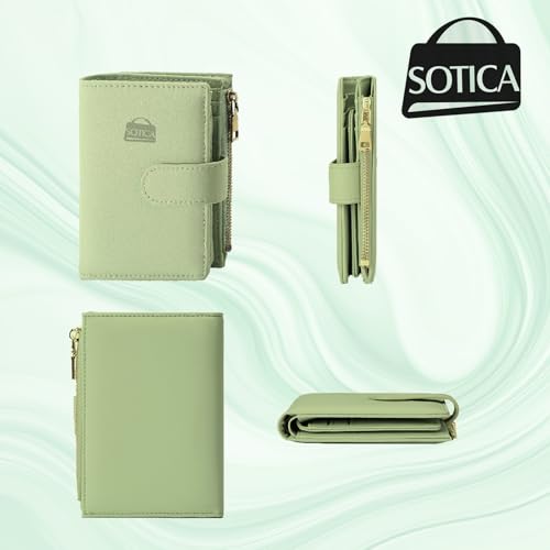 Sotica Slim Women Leather Wallet Genuine Leather, Minimalist Front Pocket Wallet with RFID Blocking, Multiple Card Slots & ID Window, Gift for Women (Green)3