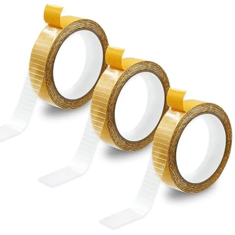 Iffitya 3PCS Double-Sided Sticky Fabric Tape - Hem Tape No Sew No Iron, Mesh Fabric Tape for Clothes, Strong Adhesive Hemming Tape for Pants and Curtains – 1 Inch *33FT, Mesh Cover