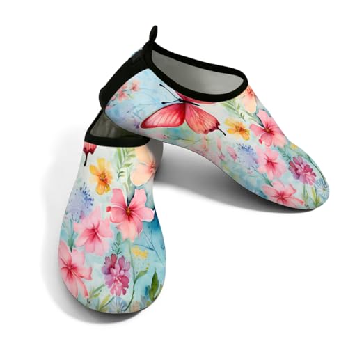 Zapatos acuáticos de flores de acuarela para mujeres y hombres, zapatos de natación de secado rápido con suela TPR antideslizante, calcetines ligeros para playa, calcetines acuáticos para piscina