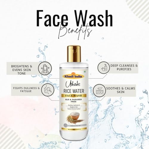 Image of Khadi Rice Water Face Wash 200ml | Herbal & Natural | For Hydrated & Even Skin Tone | Glowing & Brightened | SLS & Paraben Free | All Skin Types | Korean Skin Care for Men & Women