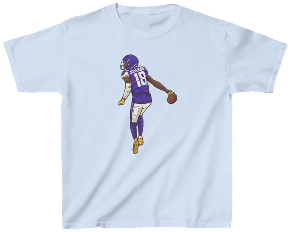 Youth T-Shirt Justin Jefferson Griddy Cartoon Minnesota Tee Kids Sizes