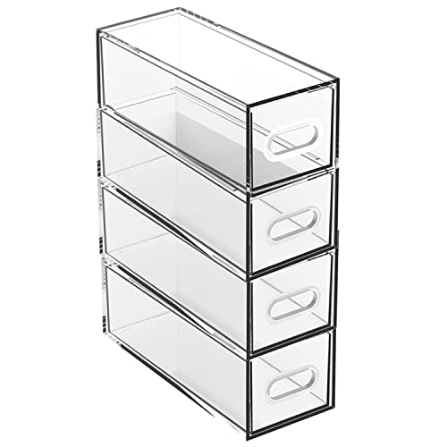 TIENDA EURASIA - Cajonera Plástico Transparente, Organizador de Escritorio Modular, Util para Oficina, Baño (4 cajones, 7 x 17 x 22 cm)
