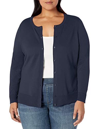 Amazon Essentials Women's Plus Size Lightweight Crewneck Cardigan Sweater, Navy, 2X
