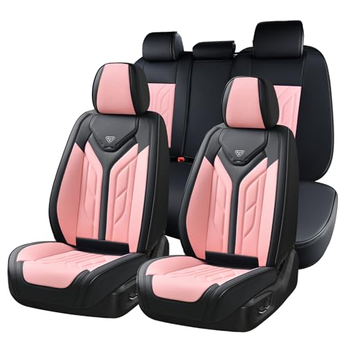 Image of Coverado Car Seat Covers Full Set, Car Seat Protectors Leather Seat Covers for Cars, Automotive Seat Covers Car Accessories Universal Fit for Most Sedans SUV Pick-up Truck(Black&Pink)