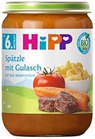 HiPP Spätzle mit Gulasch (6 x 190g), Menü ab 6. Monat, ohne Salzzusatz, mit Omega-3, in bester Bio-Qualität