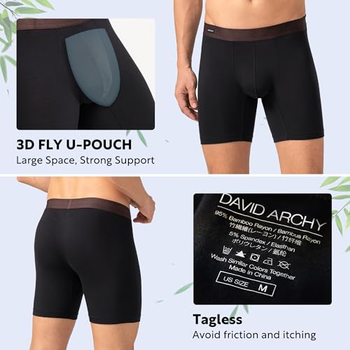 DAVID ARCHY Mens Underwear Wicking-Moisture Cooling Rayon Made From Bamboo Boxer Briefs with Support Pouch Fly 4 or 7 Pack2