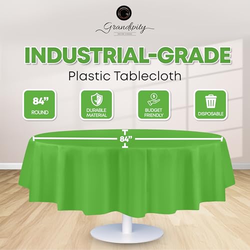 Image of Grandipity Plastic Table Cloth Disposable 12 Pack 84 inch Round Lime Green | Plastic table covers, durable disposable tablecloths, fade and tear-resistent table cover for party, event